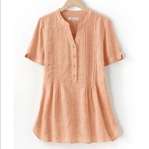 S/S Linen Tuck & Release Blouse, light orange, large linen short sleeves
